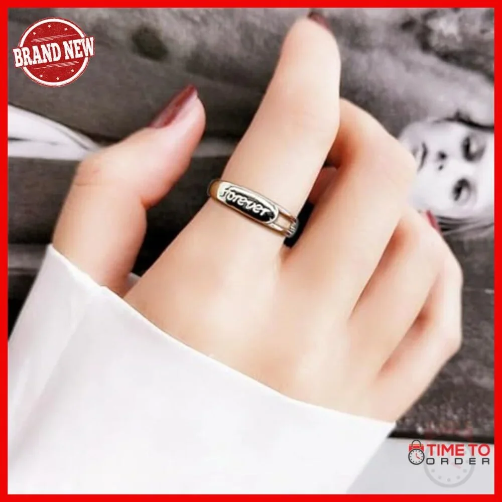 Adjustable Sterling Silver Forever Love Ring Engagement Wedding Band Gift